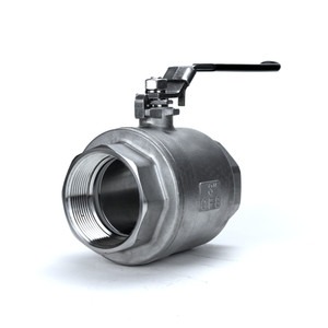 Atlantic valves manual stainless steel ball valve against a white background.